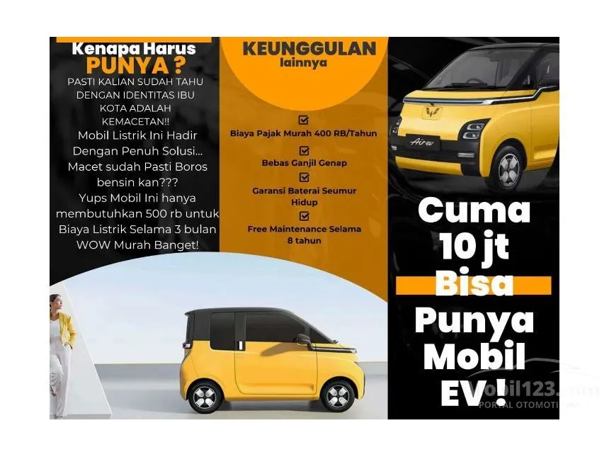 Jual Mobil Wuling EV 2024 Air ev Standard Range di Jawa Barat Automatic Hatchback Emas Rp 10.000.000