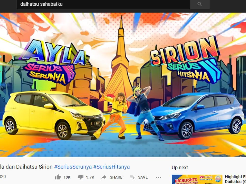 Iklan Lucu Daihatsu Ayla dan Sirion Dapat Penghargaan dari YouTube