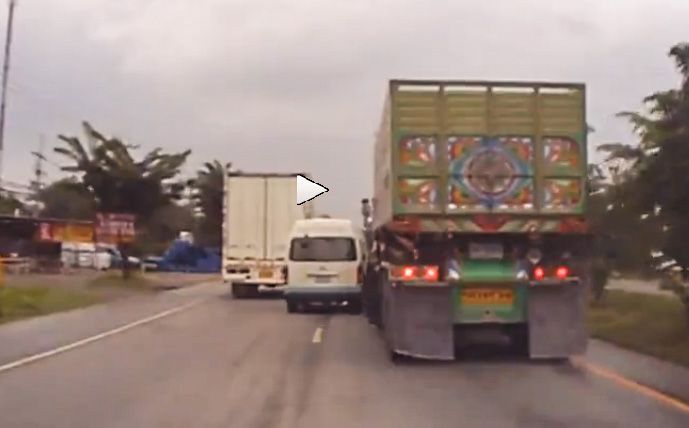 VIDEO: Reckless Thai Van Forces Lorry Into A Ditch Just To Overtake 