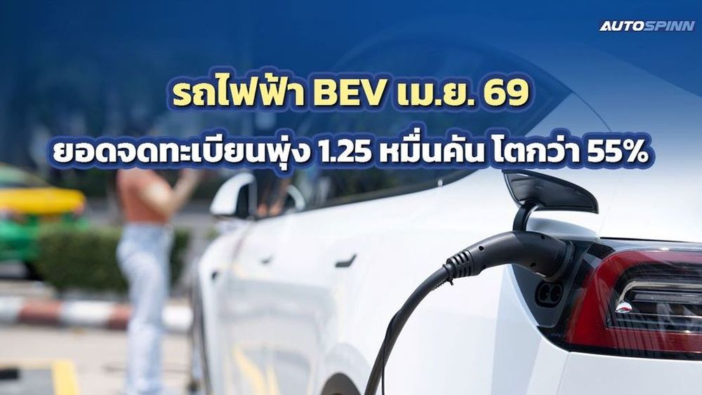 รถไฟฟ้า BEV เม.ย. 69 ยอดจดทะเบียนพุ่ง 1.25 หมื่นคัน โตกว่า 55%