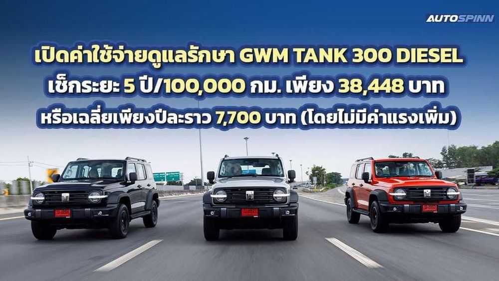 เปิดค่าบำรุงรักษา GWM TANK 300 DIESEL เช็กระยะ 5 ปี เพียง 38,448 บาท