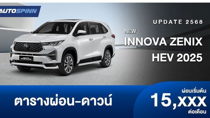 ตารางผ่อน NEW INNOVA ZENIX HEV 2025 มาตรฐานยูโร 6 รุ่นปรับปรุงใหม่